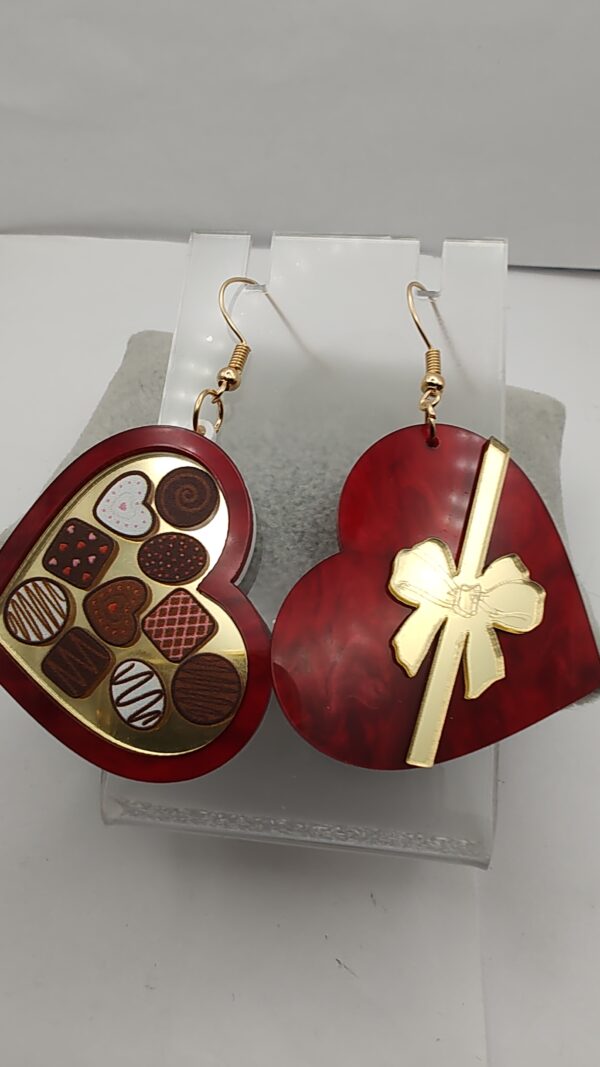 Box Of Chocolate Acrylic Heart Hook Earrings