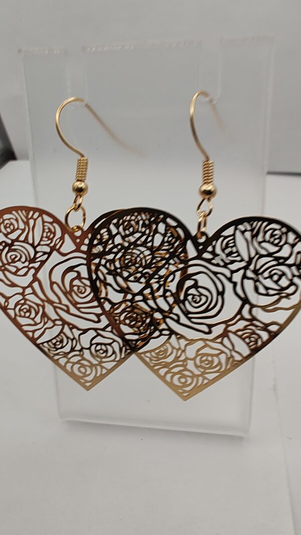 Laser Cut Large Rose Heart Hook Earrings