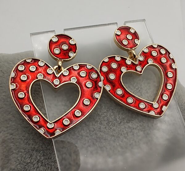 Polka Dot Red Heart Stud Drop Earrings