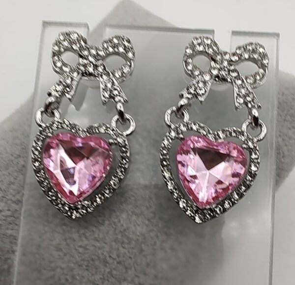 Pink Heart Bling Stud Drop Earrings