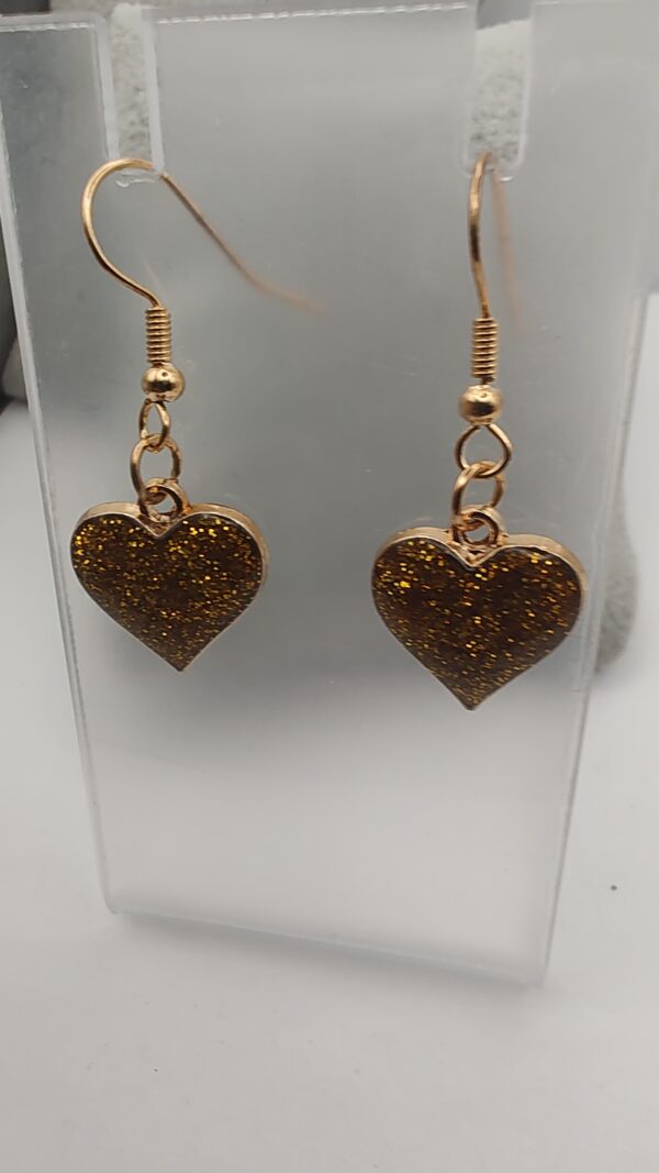 Gold Glitter Heart Enamel Hook Earrings