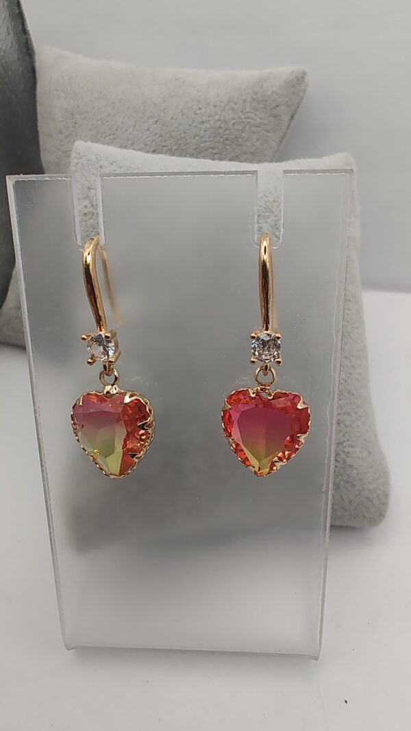 Red Bicolor Heart Bling Hook Earrings