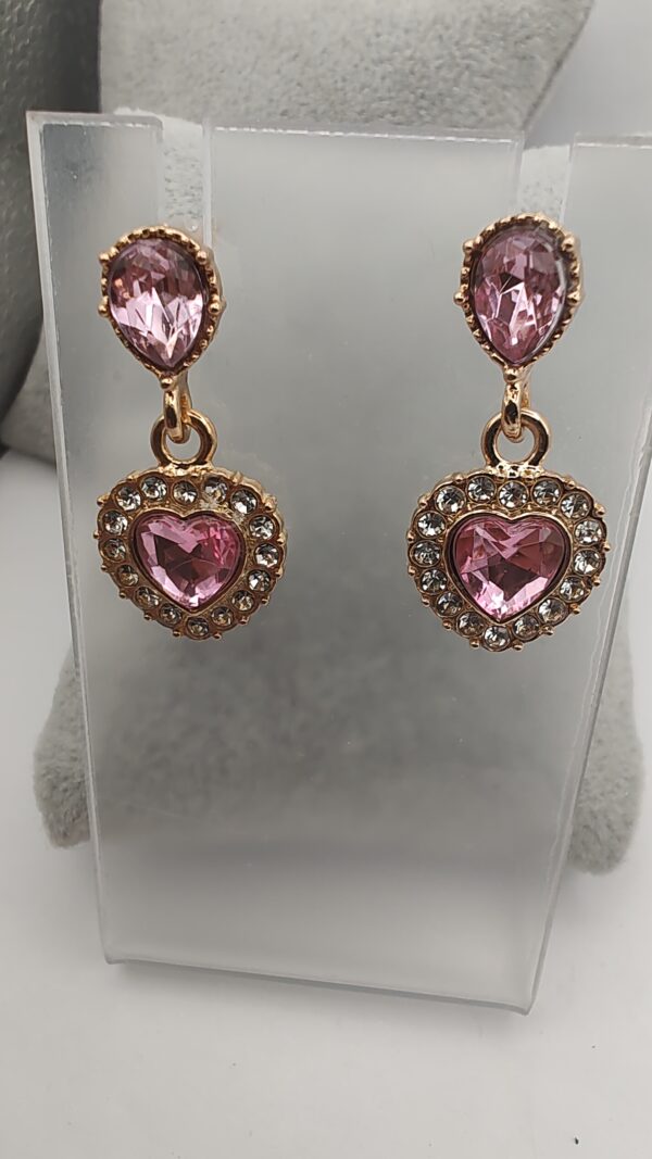 Pink Heart Bling Stud Drop Earrings