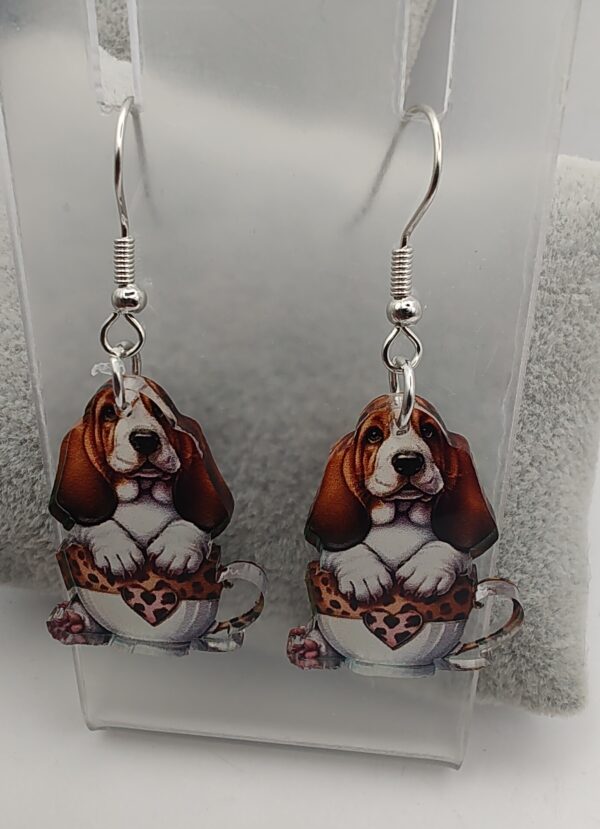 Hound in Tea Cup Acrylic Hook Earrings