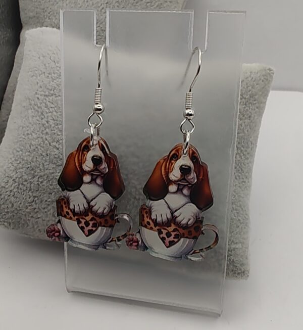 Hound in Tea Cup Acrylic Hook Earrings - Image 2