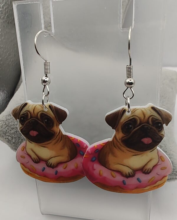 Pug in a Donut Acrylic Hook Earrings