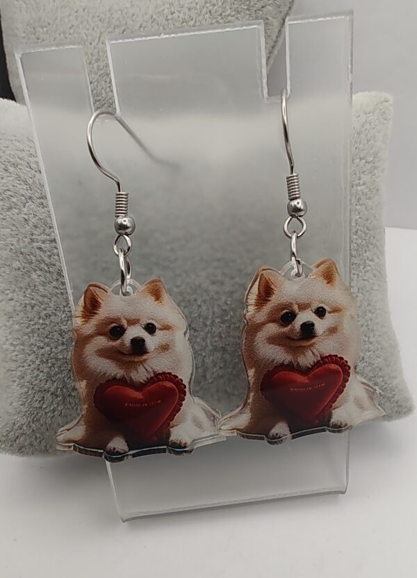 Pomeranian Heart Acrylic Hook Earrings