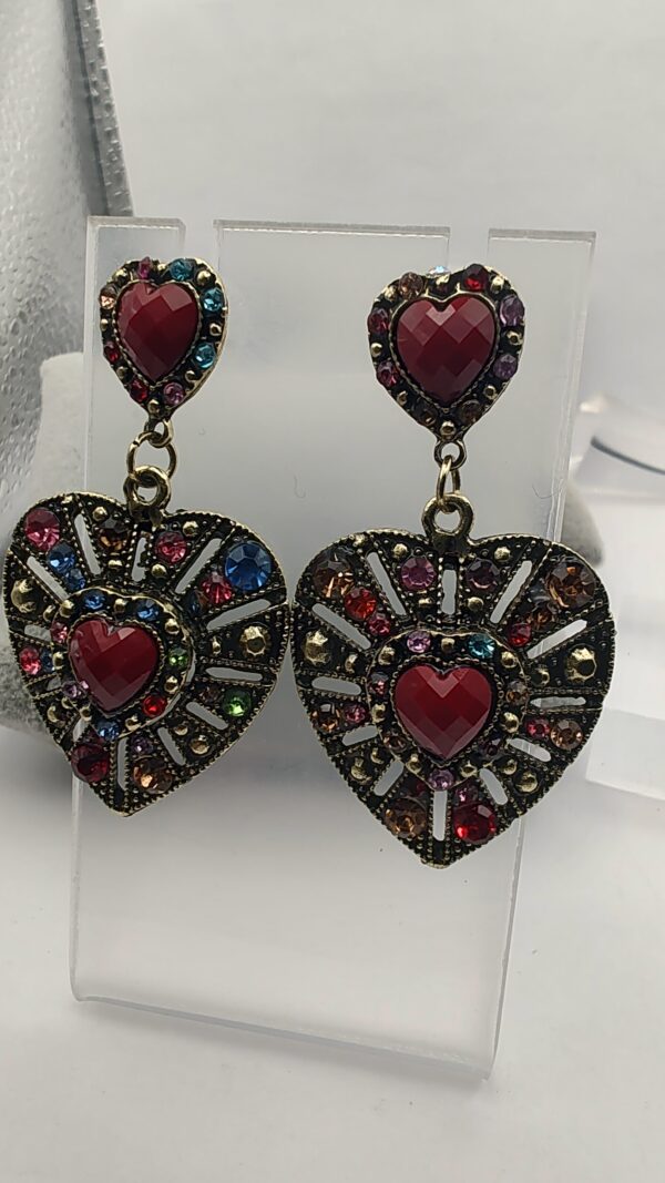 Red Heart Jewel Stud Drop Earrings