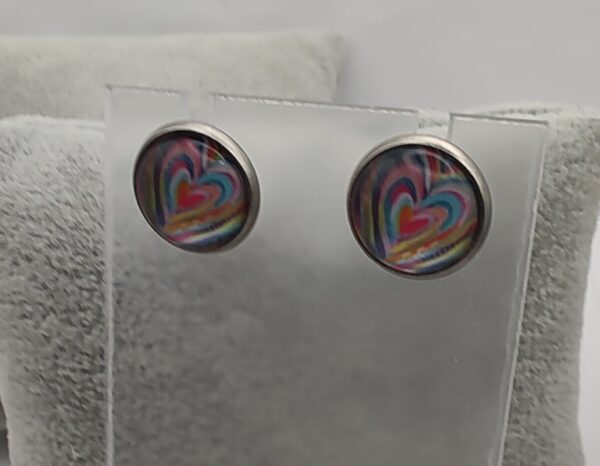 Rainbow Water Color Mod Heart Stud Earrings