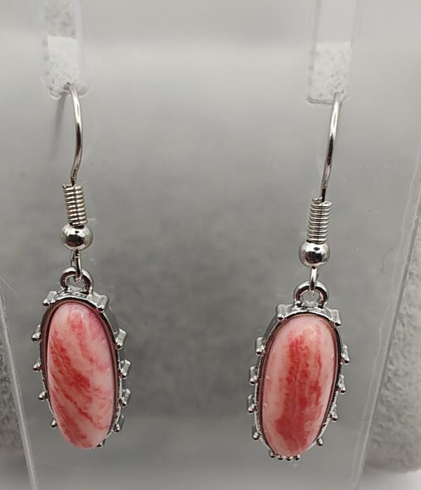 Pink Oblong Marbleized Hook Earrings