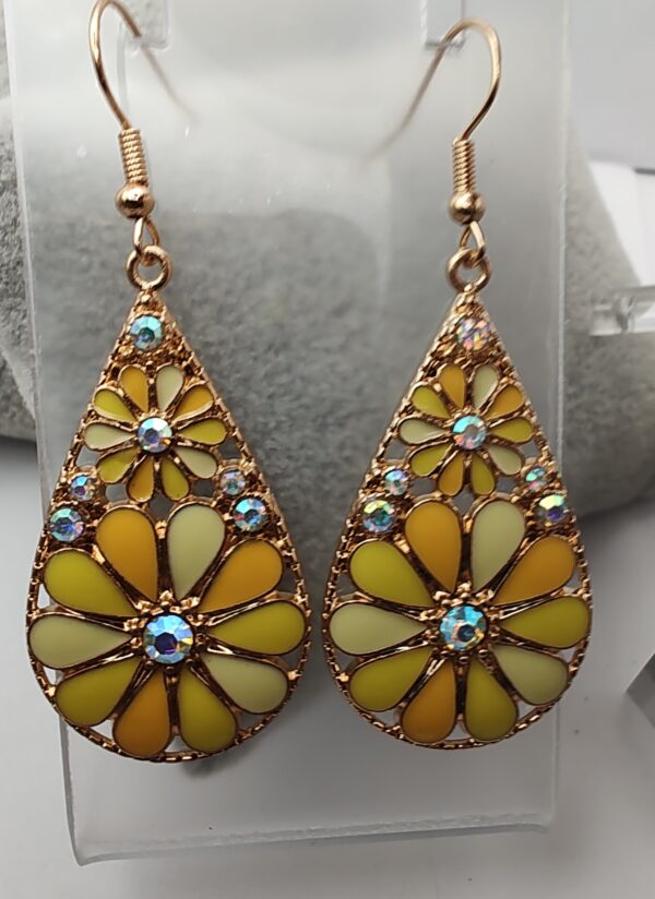 Daisy Metal Yellow AB Hook Earrings