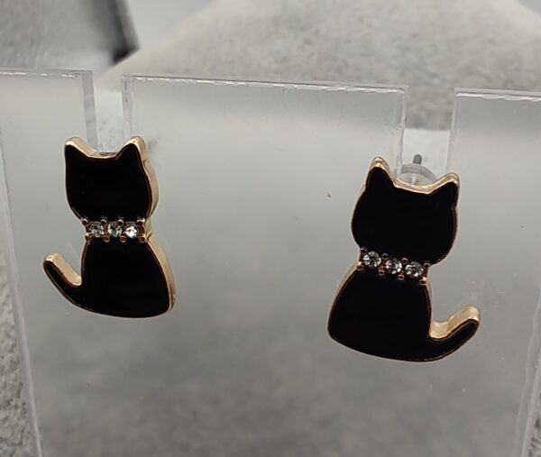 Black Bling Collar Cat Stud Earrings