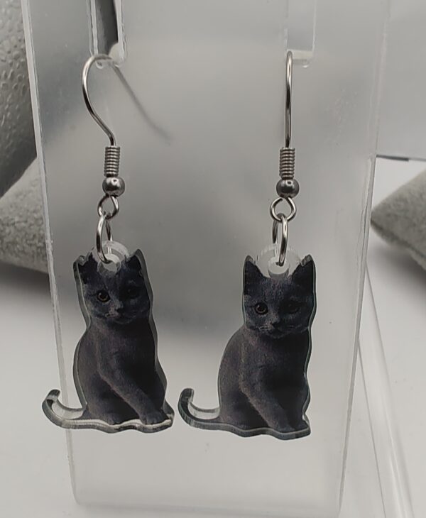 Grey Cat Acrylic Hook Earrings