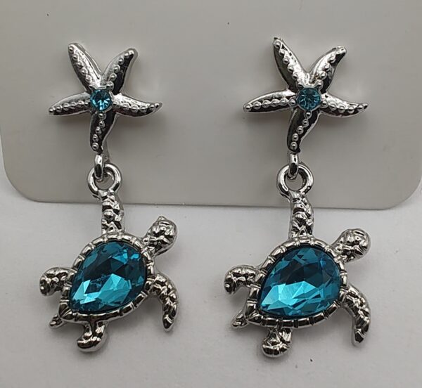 Sea Turtle Dangle Bling Stud Earrings