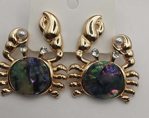 Crab Abalone Statement Bling Stud Earrings