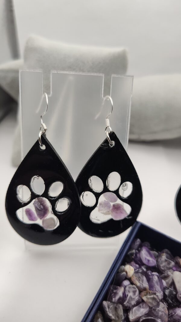 Paws Sterling Hook Earrings Infused with Amethyst