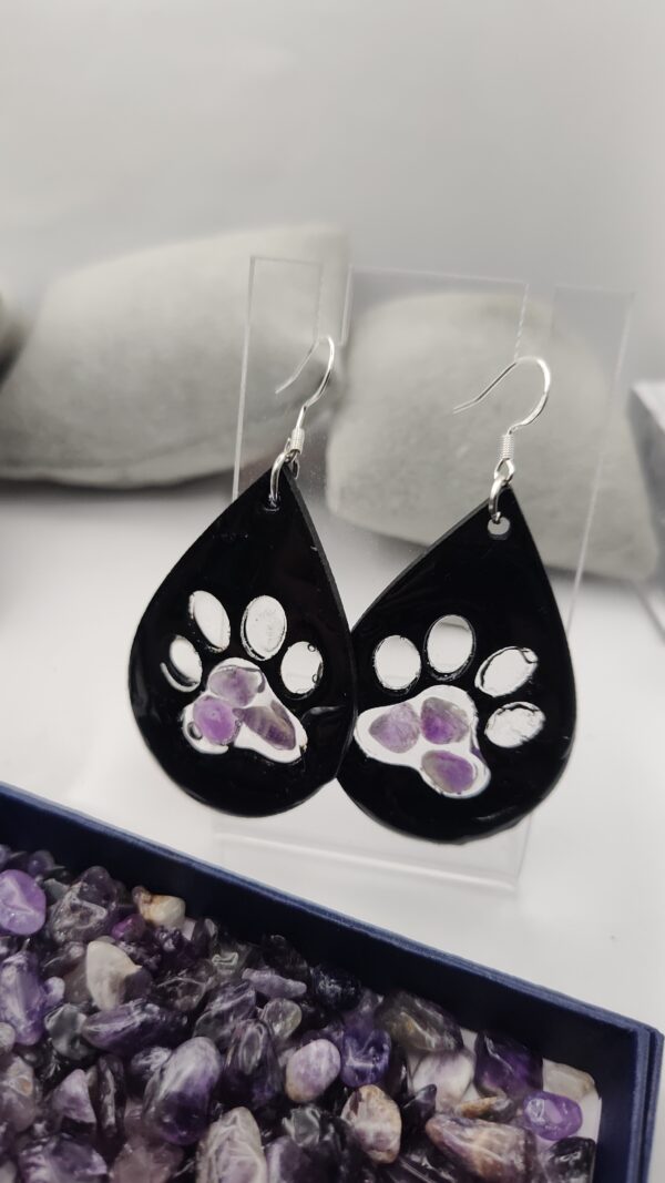 Paws Sterling Hook Earrings Infused with Amethyst