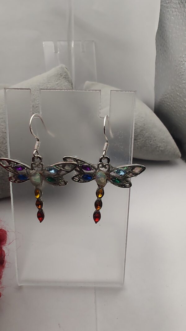 Dragonfly Rainbow Sterling Hook Earrings Infused with Ethiopian Opal Handmade Art of the Hook Needle