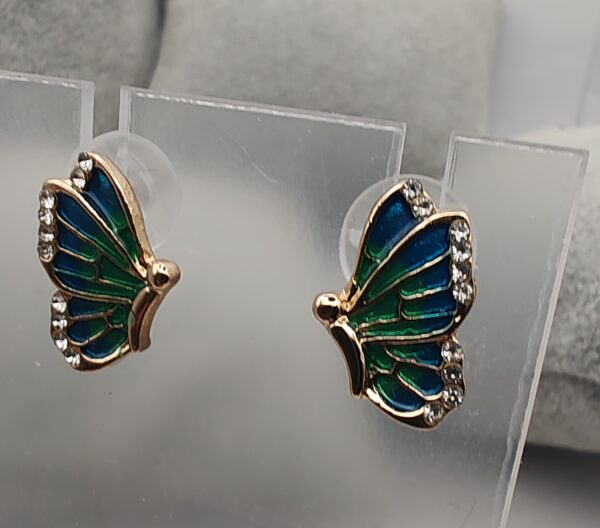 Butterfly Bling Stud Earrings Blue Green