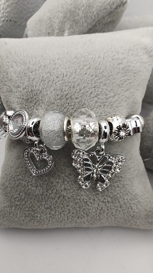 Butterfly Heart Bling Charm Bangle Bracelet