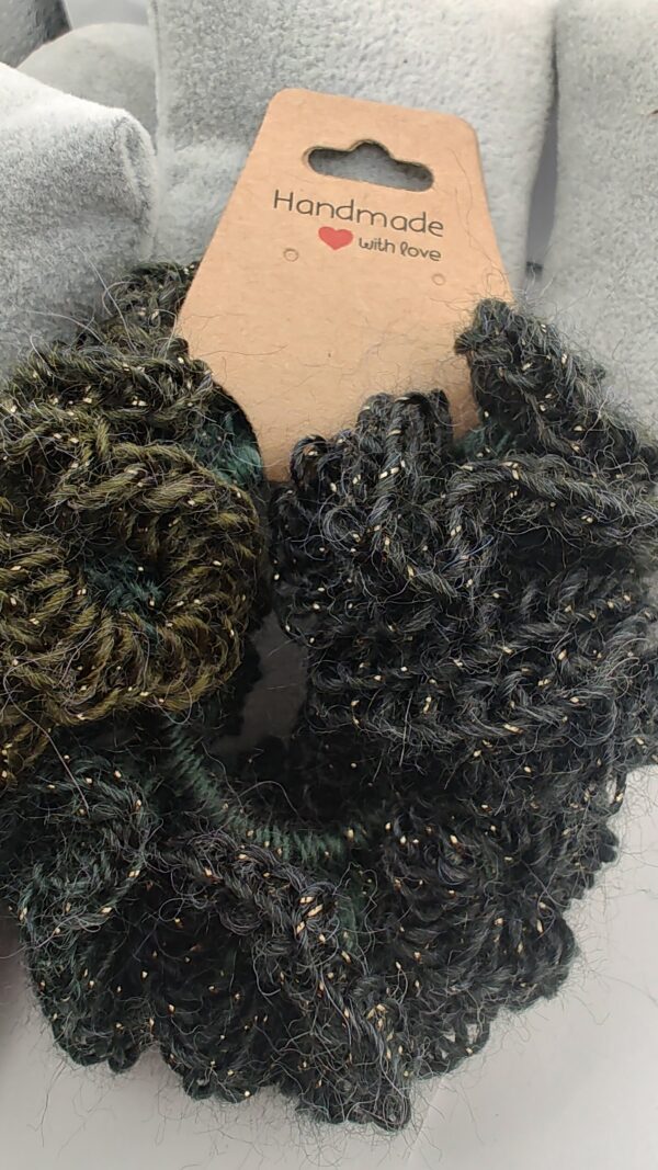 Art of the Hook & Needle Handmade Crochet Scrunchie- Mystic Dark Green Sparkle