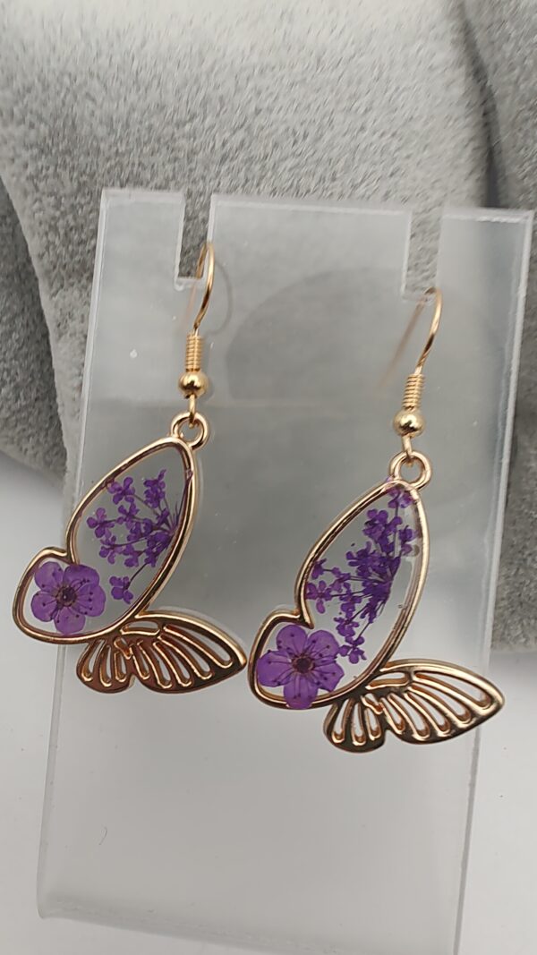 Butterfly Dried Flower Resin Hook Earrings Purple