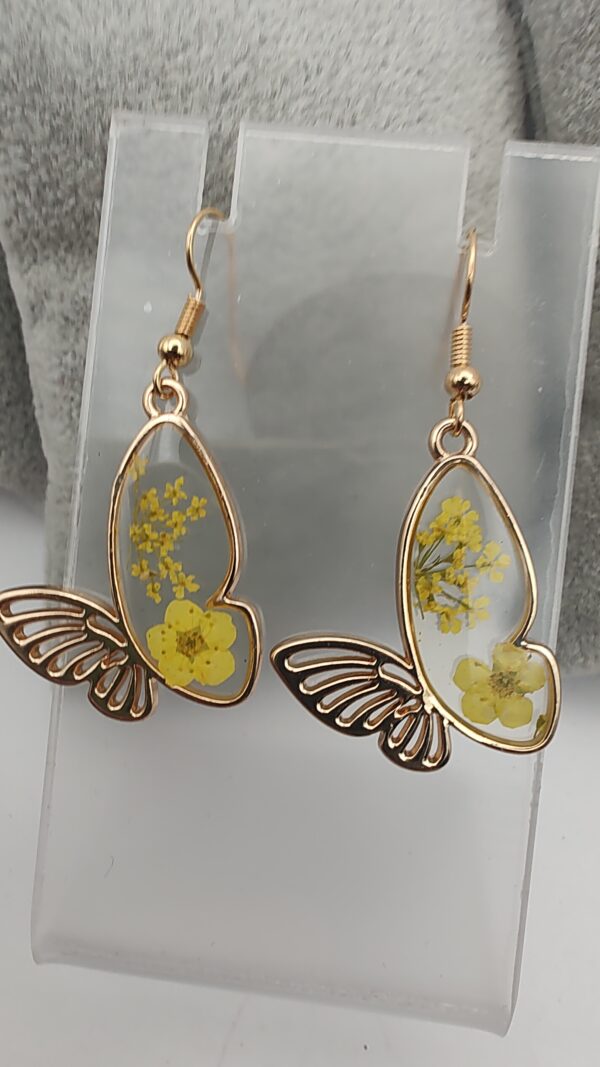 Butterfly Dried Flower Resin Hook Earrings Yellow