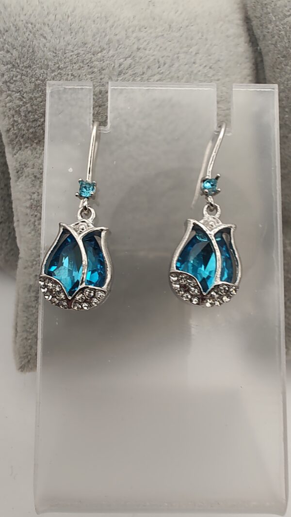 Teal Bling Tulip Hook Earrings