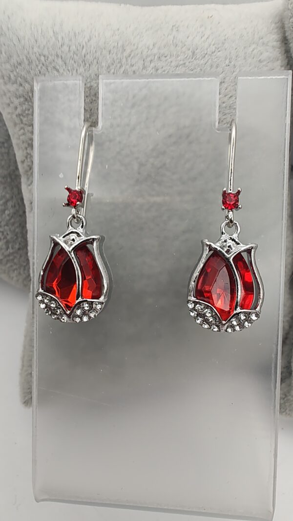 Red Bling Tulip Hook Earrings